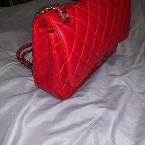 Chanel red lambskin jumbo authentic